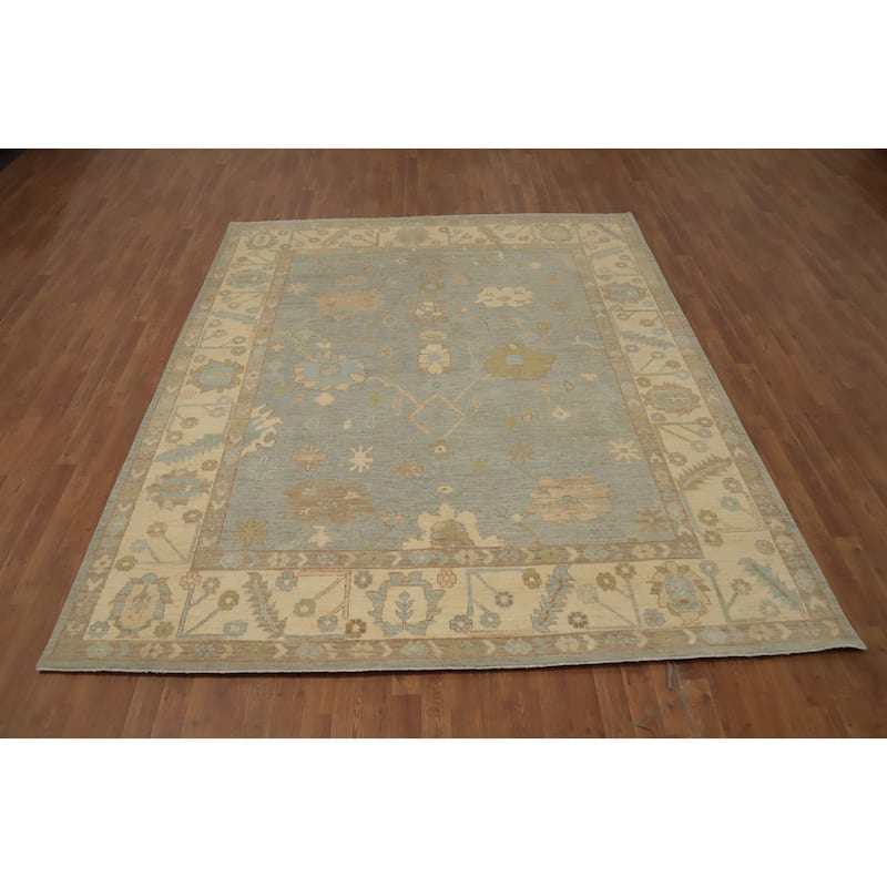 Hand Knotted Oriental 100% Wool Carpet Transitional All-Over Greys & Charcoal Oushak Area Rug - 9' 9'' X 8' 0''