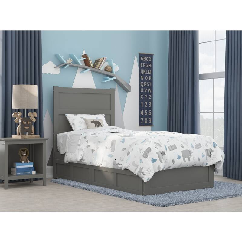 Twin Bed with Drawers - Grey Platform Bed Frame, Modern Style, Storage Bed, Easy Assembly