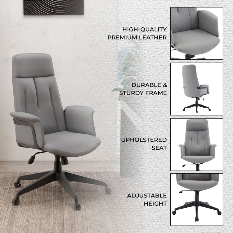 Infini Ergonomic Modern High Back Leather Executive Office Chair with Adjustable Height, Swivel, Padded Armrests & Iron Base