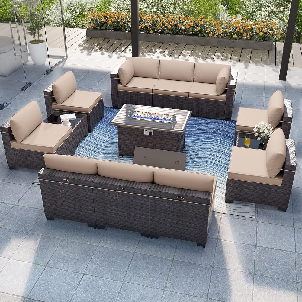 Kullavik 13 Pieces Outdoor Patio Furniture Set with Fire Pit Table