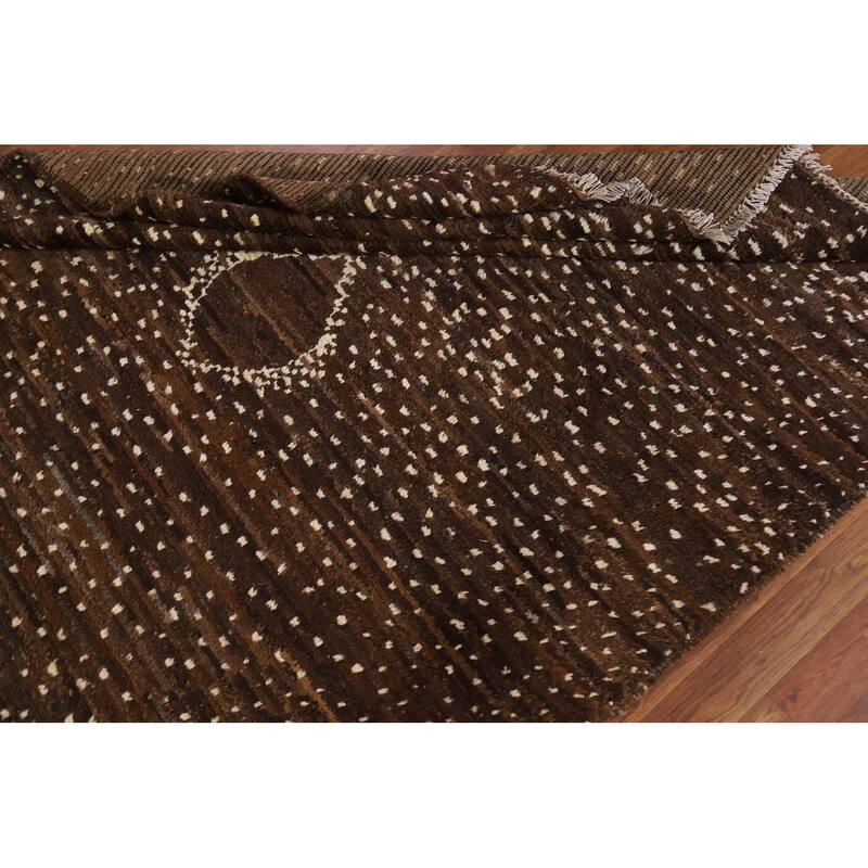 Hand Knotted Oriental 100% Wool Carpet Tribal Tribal Brown Moroccan Area Rug - 7' 10'' X 5' 7''