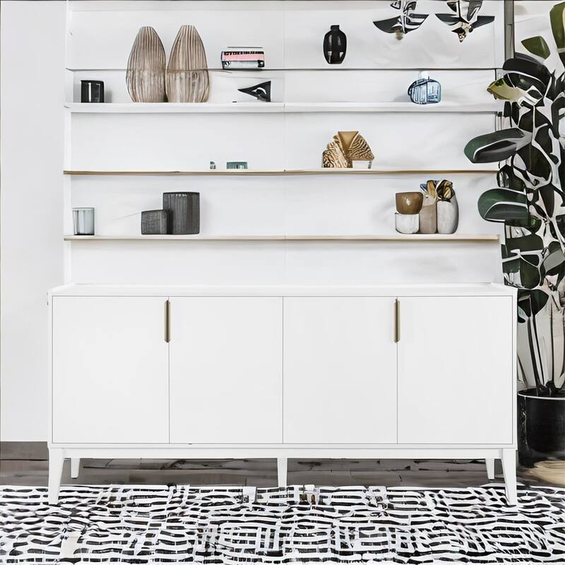 Storage Cabinet Sideboard Wooden Cabinet w/ 4 Doors，Adjustable Shelf