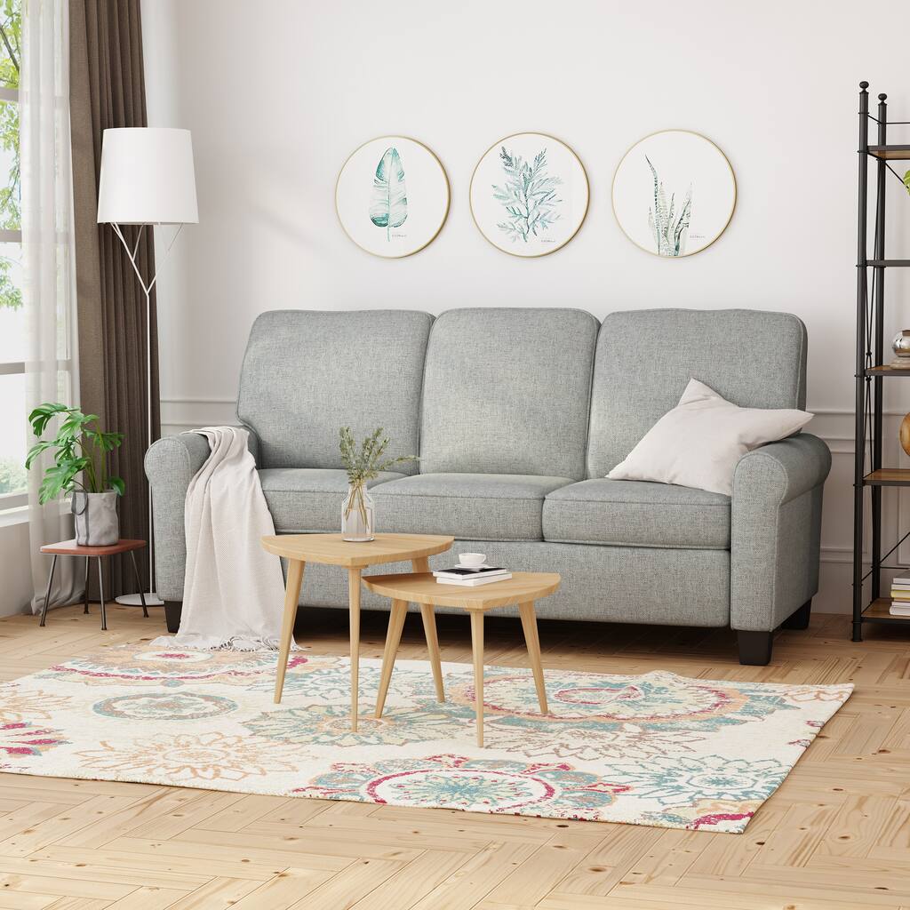 Grey 3-seater Sofa with Overstuffed Cushions and Tapered Legs