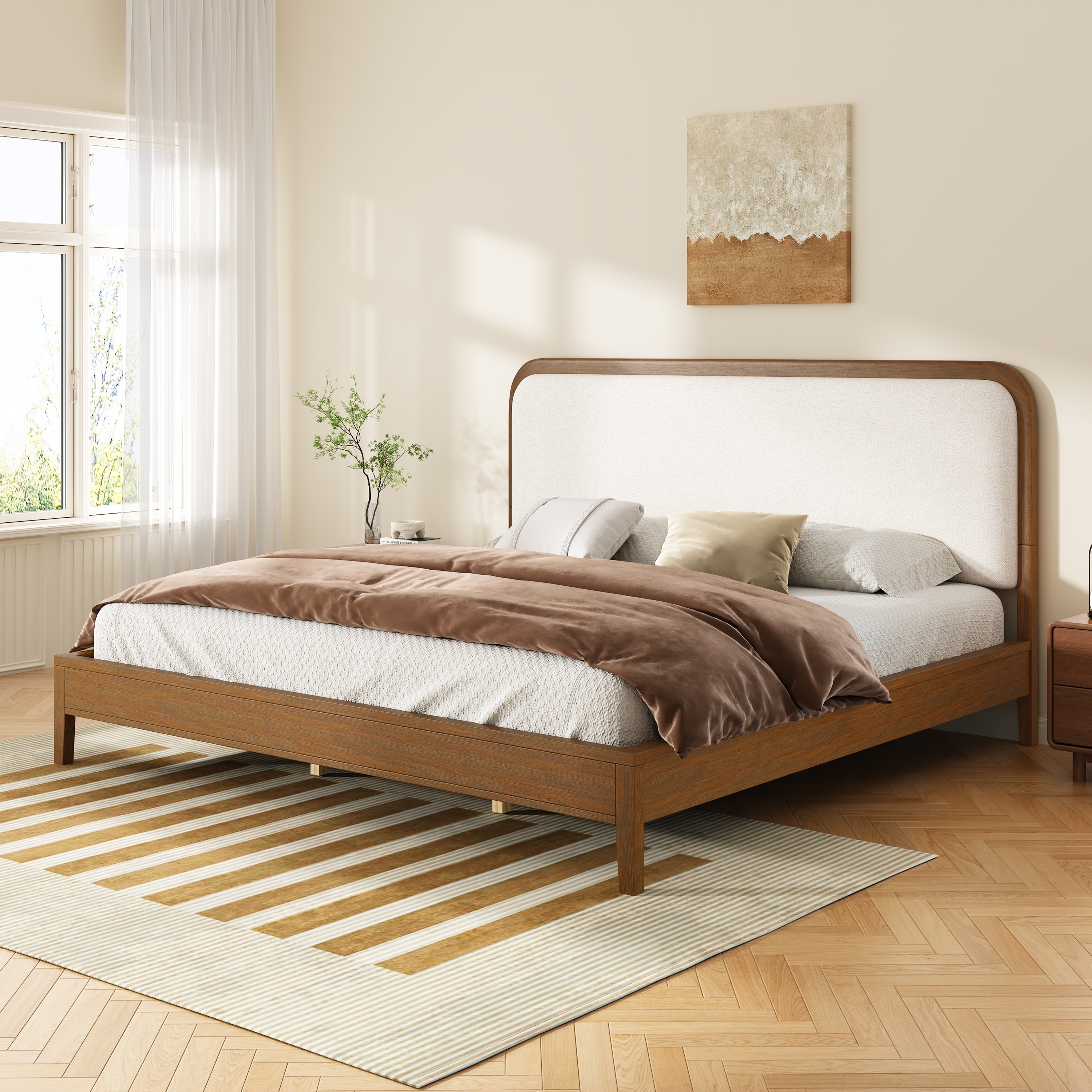 Christopher Knight Home - Oakmere Modern Solid Wood Platform Bed with Upholstered Headboard
