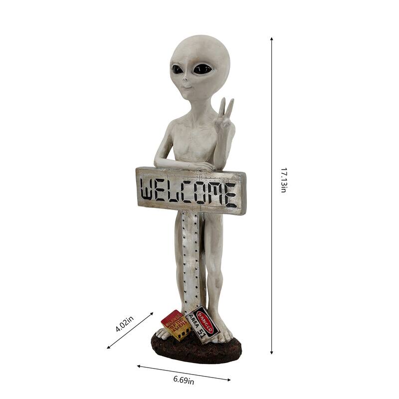 Alien Resin Statue W/Welcome Sign