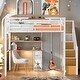 preview thumbnail 1 of 14, Full Size Loft Bed with Storage Wardrobe and Staircase, Kids Metal Bed with Desk, Storage Shelves,White White