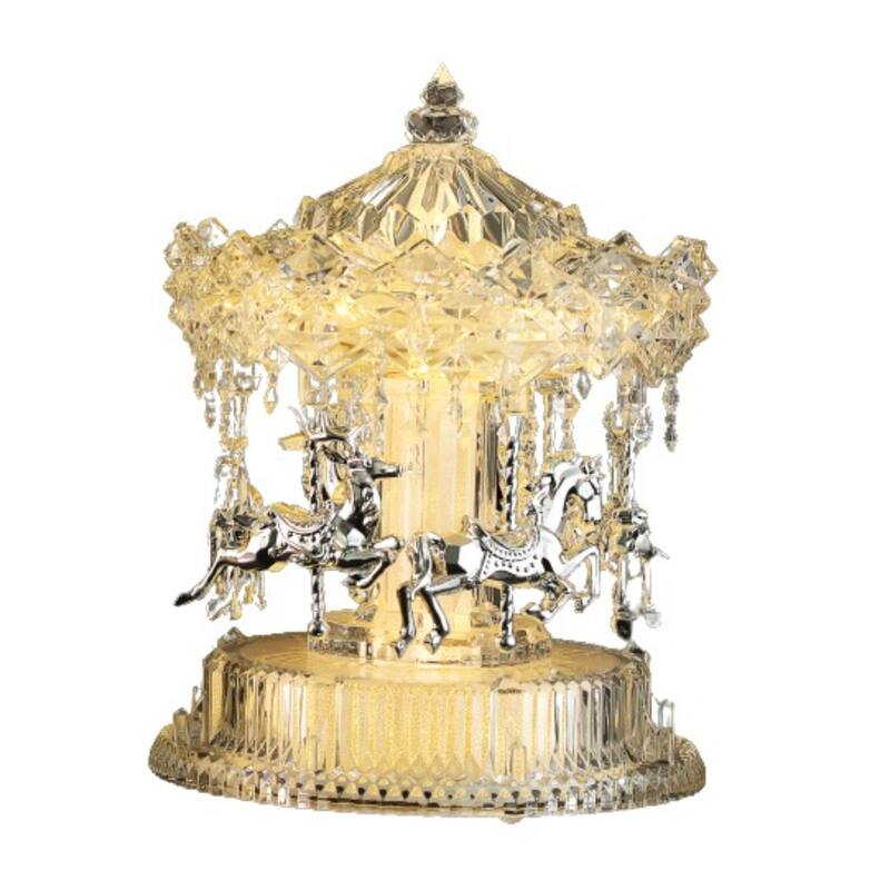 Rotating Carousel Horses Christmas Decoration - 10" - Clear and Silver