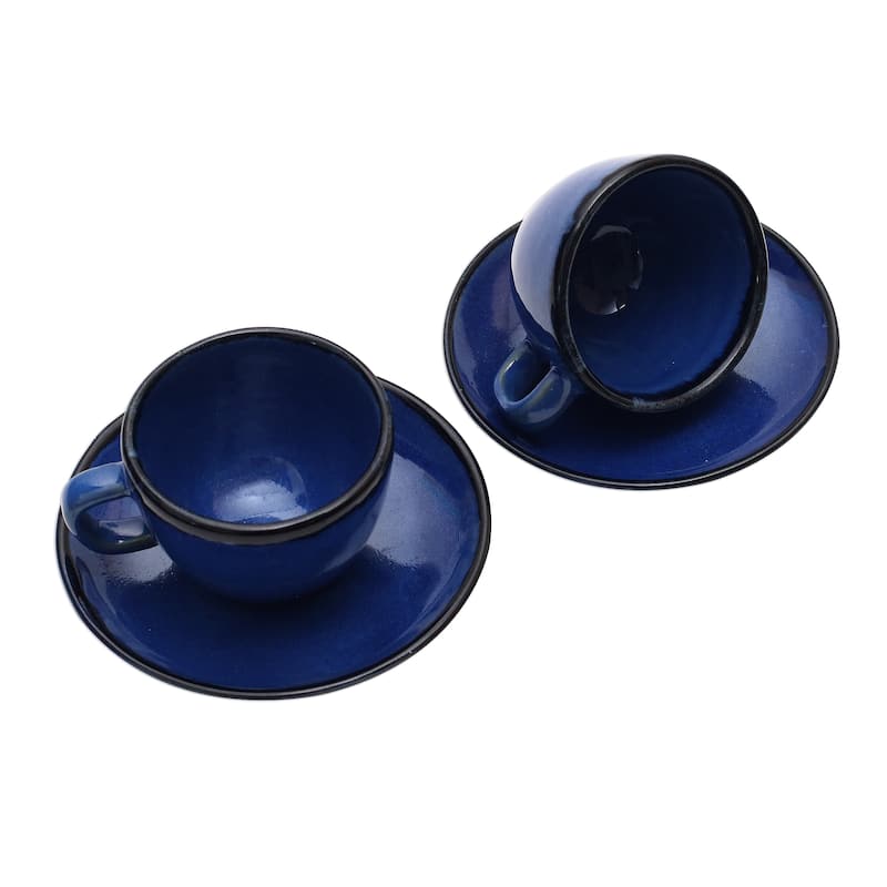 Novica Handmade Relaxing Blue Ceramic Cups And Saucers (Pair)
