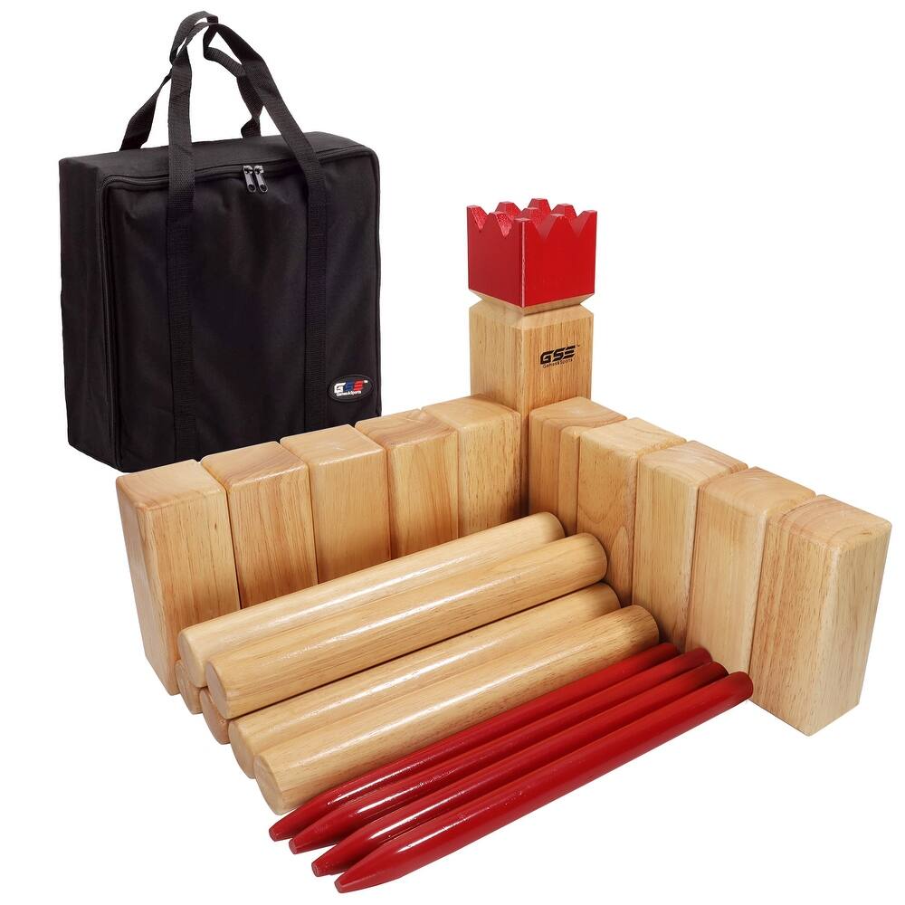 GSE™ Premium Rubber Hardwood Kubb Game Set with Carry Bag. Viking Chess Tossing/Throwing Game for Backyard, Lawn, Beach, Park