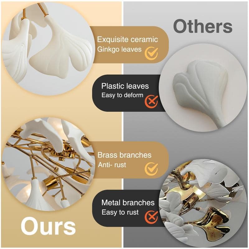 KAYLA Ceramic Ginkgo Leaf 8 -Light L40 Inch Chandelier