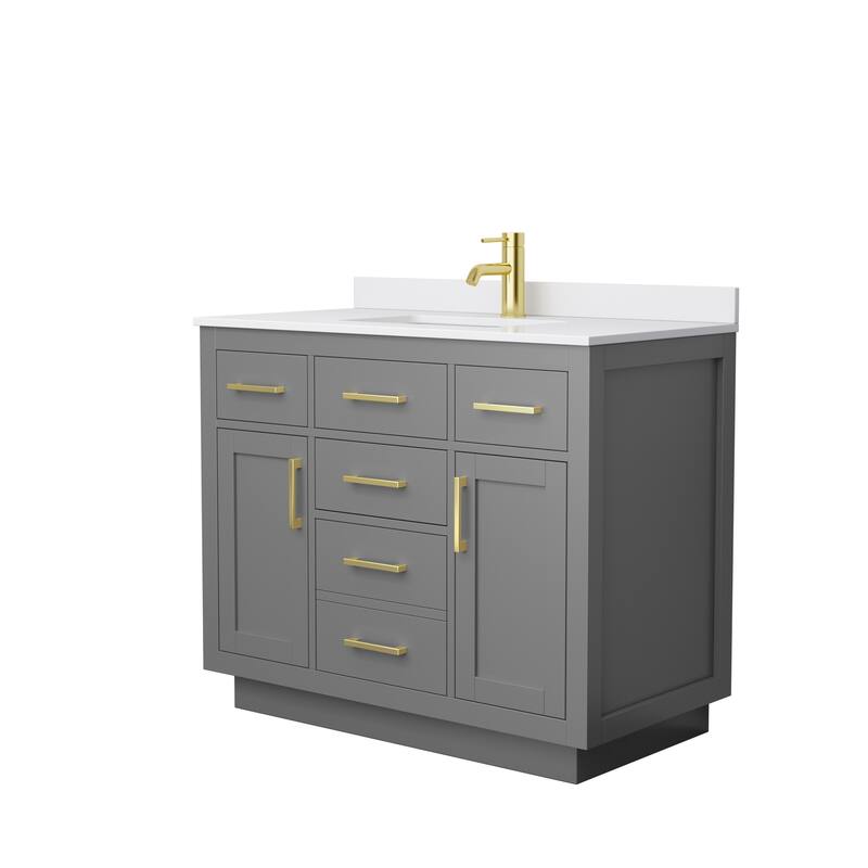Beckett TK 42-inch Single Vanity, Cultured Marble Top - Dark Gray, Gold Trim, White Cultured Marble Top