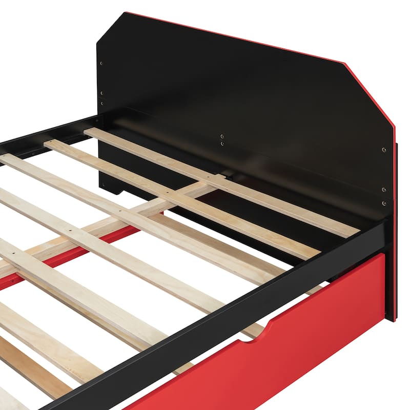 Esports & Work Daybed Full Size Platform Bed for Teens with Twin Size Trundle, Built-in Desk, USB Ports and Cable Management