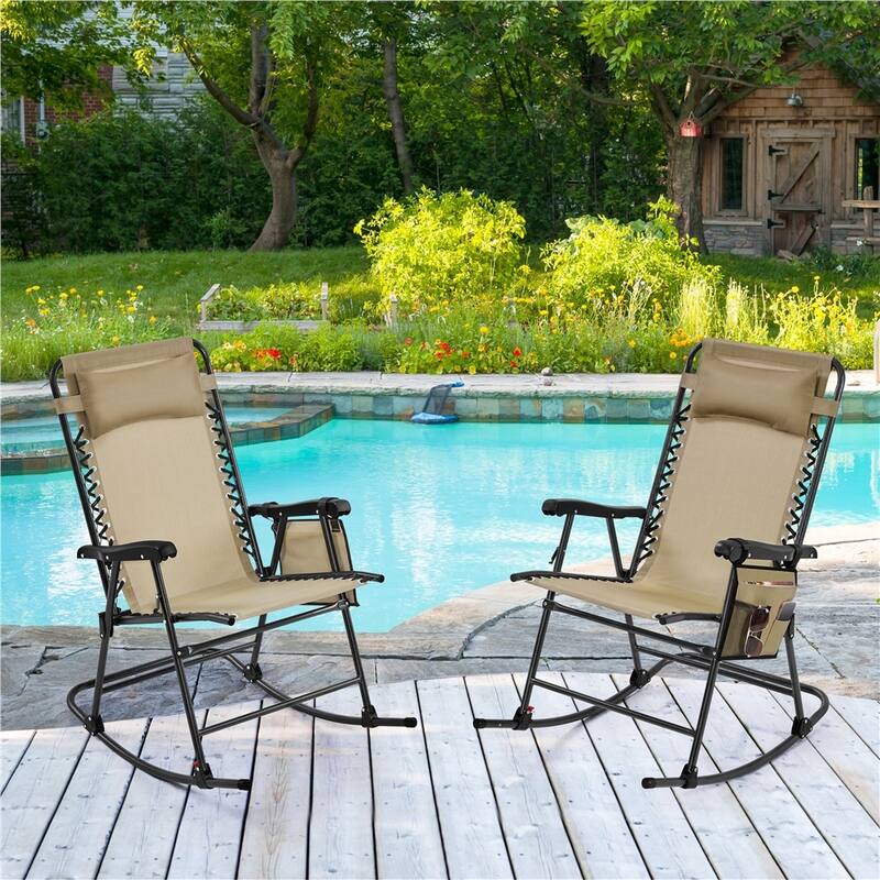 Yaheetech 2pcs 26in Rocking Chair Foldable Outdoor Lounge Chair
