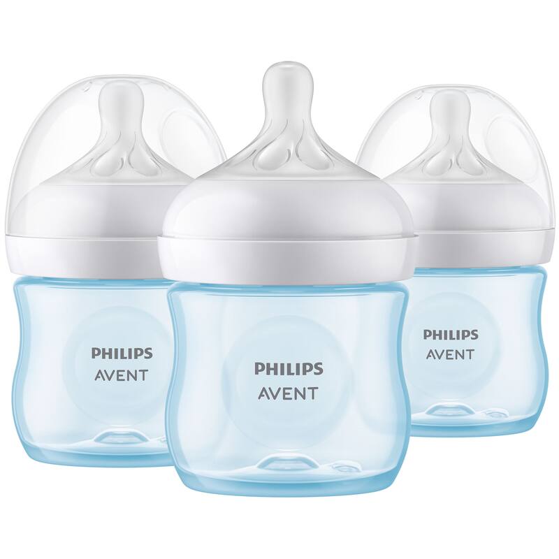 Natural Baby Bottle with Natural Response Nipple in Blue 3 Pack - Blue Natural - Silicon/Plastic
