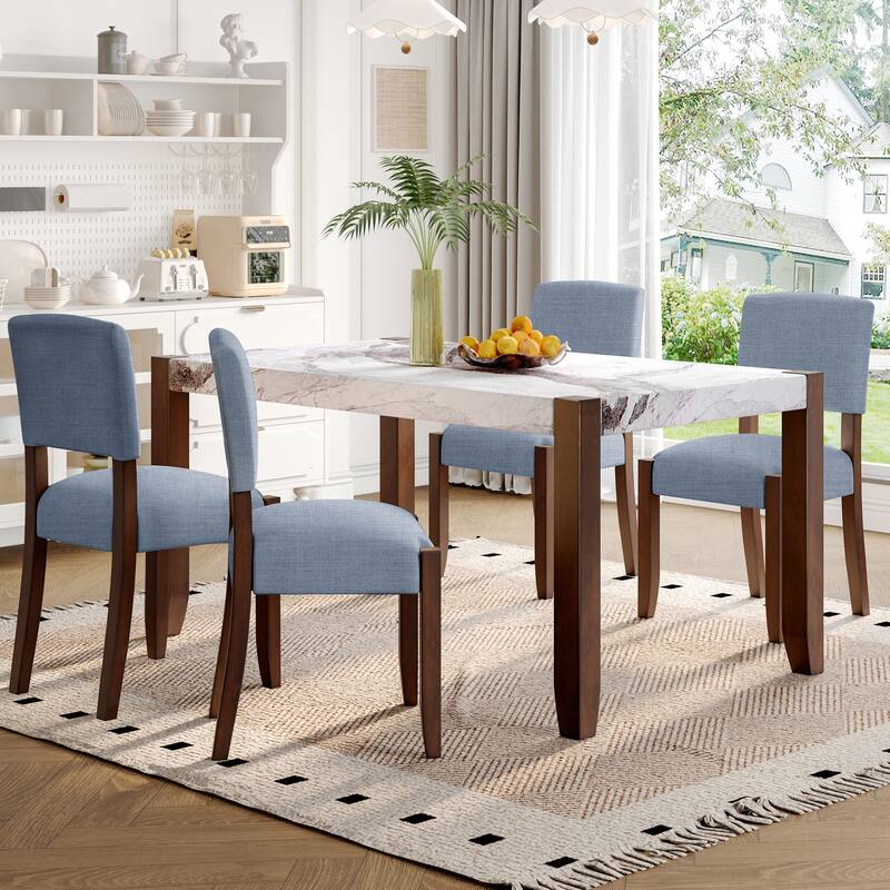 Roomfitters 5-Piece Dining Table Set for 4, Faux Marble Kitchen Table with Upholstered Chairs, Dining Room Furniture Set