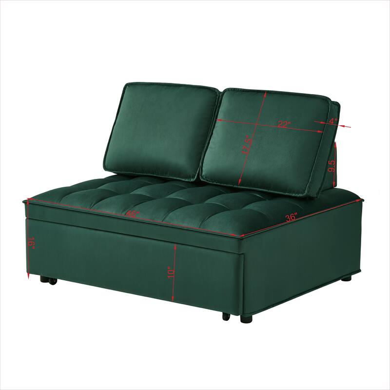 Convertible Velvet Double Seat Sofa Bed, Green, 46x36x16 inches