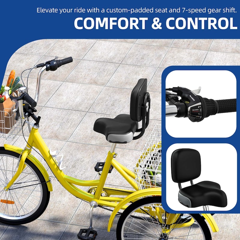 Adult Tricycle 3 Wheel Bikes 7 Speed Trike Bike