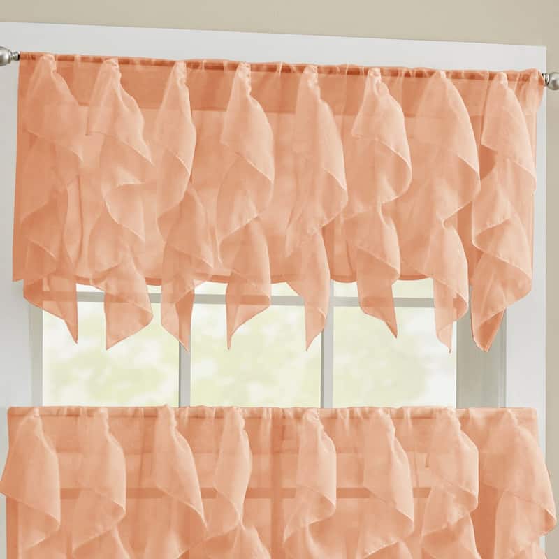 Sweet Home Collection Sheer Voile Vertical Ruffle Window Kitchen Curtains - Tier & Valance