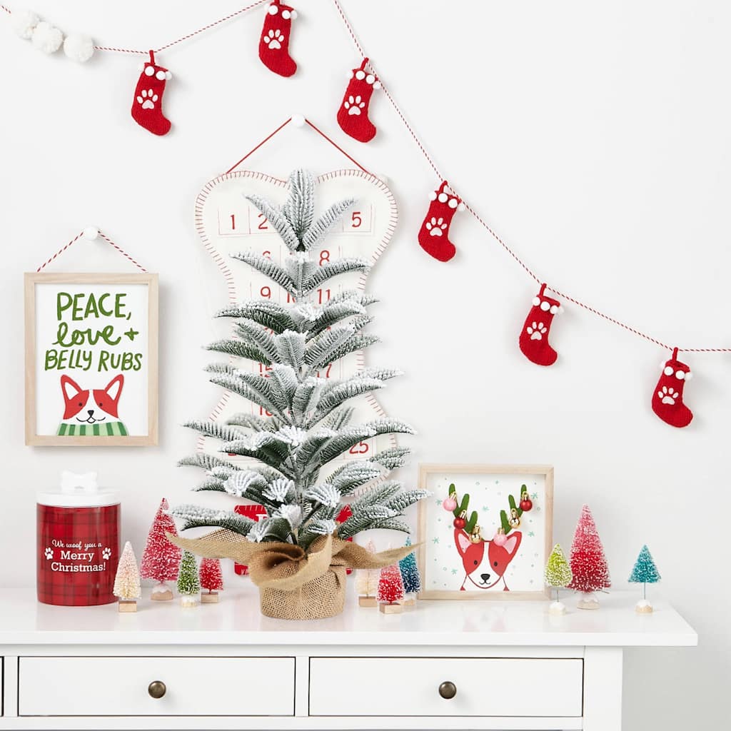 Flocked Tabletop Full Christmas Tree with 85 Tips & Cement Burlap Base for Home, Office, Desk