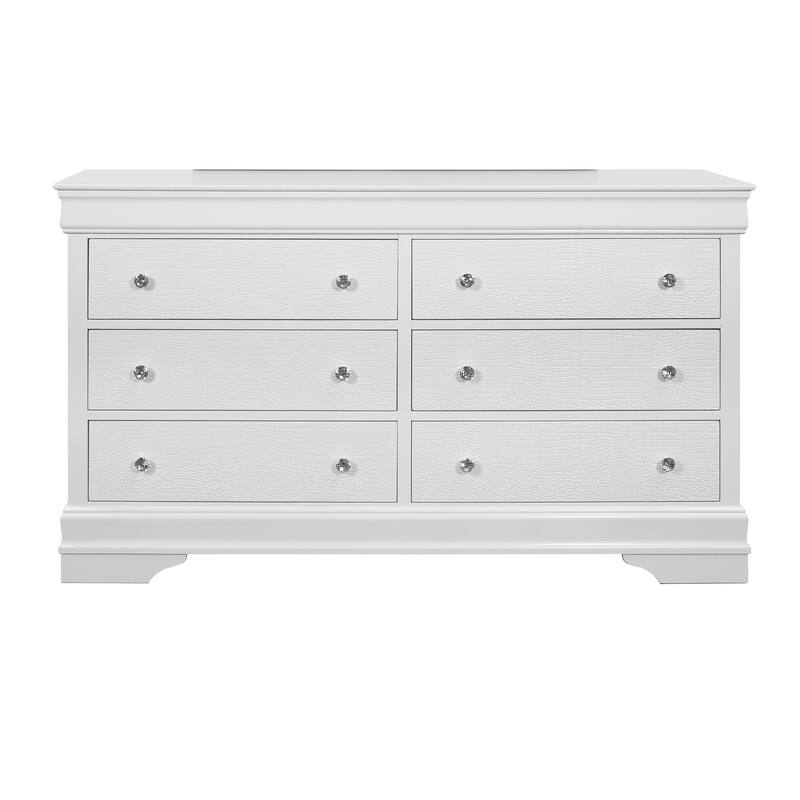 HomeRoots 58" Metallic White Solid Wood Six Drawer Double Dresser