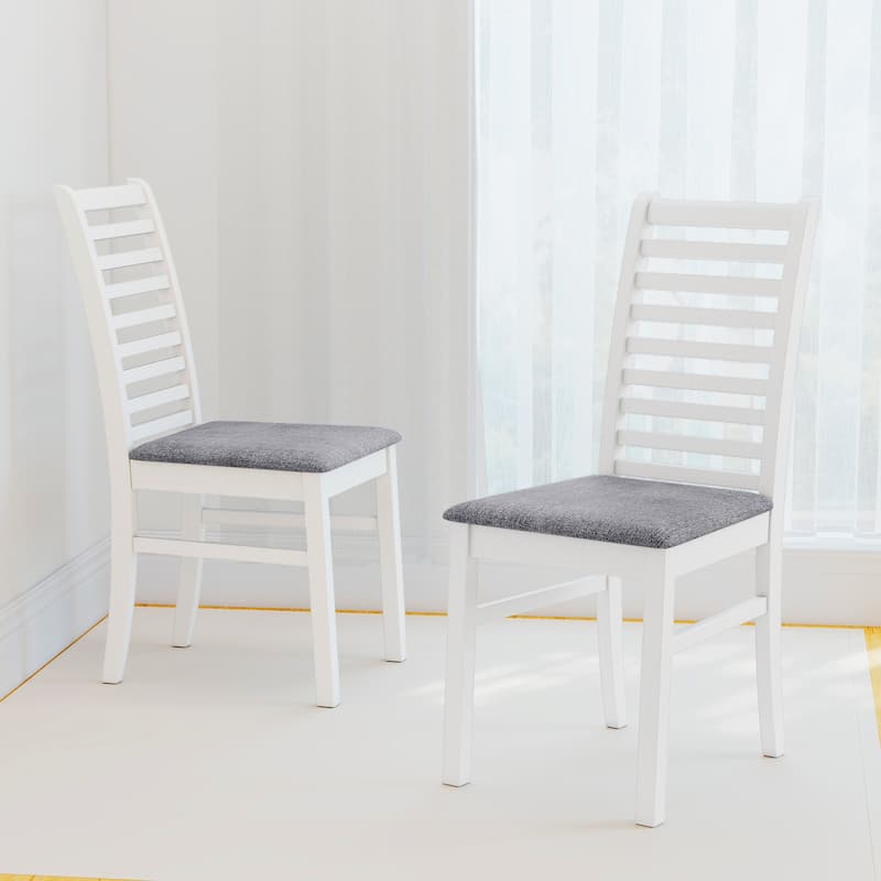 Set of 2 Rubber Wood PU Leather High-Back Farmhouse Dining Chairs Set with Ladder Design - 16" x 21" x 37"
