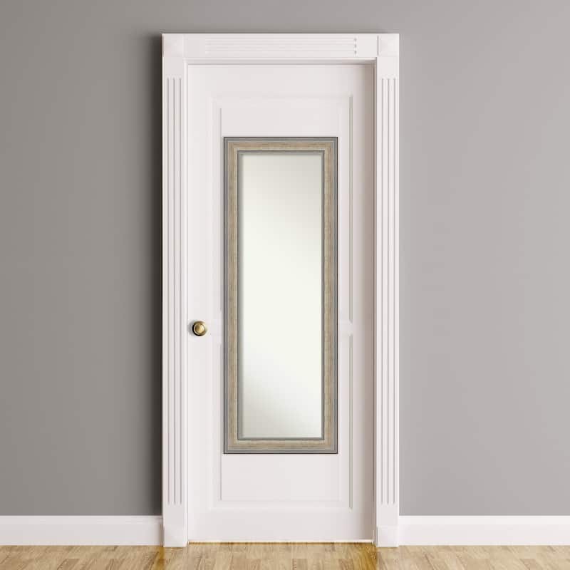Fleur Champagne Silver Non-Beveled Wood Framed Full-Length On the Door Mirror - Fleur Champagne Silver - Glass Size 14x48
