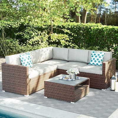 4-Piece Patio Conversation Set Patio Furniture Set With Thick Cushions,Outdoor Sectional Sofa Outdoor Wicker Sofa W Coffee Table