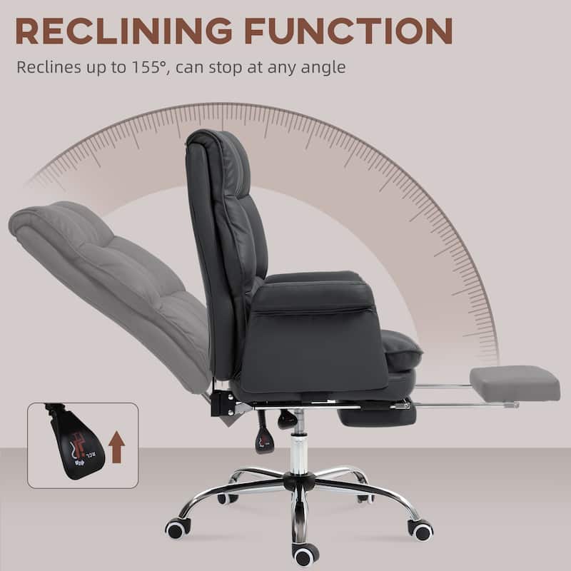 Pu Leather High Back Office Chair, Adjustable Executive Swivel Office Chair, 360° Swivel Reclining Computer Chair - N/A