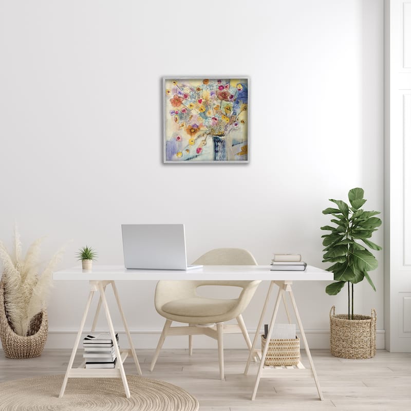 Stupell Painted Flowers Line Drawing Framed Giclee Texturized Art - Multi-Color