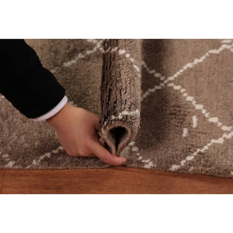 Brown Moroccan Oriental Foyer Rug Hand-Knotted Wool Carpet - 2'0"x 3'0"