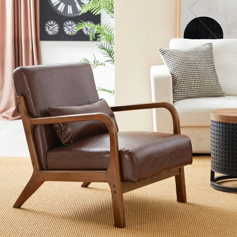 Glitzhome 30.75"H Mid-Century PU Leather Armchair with Ottoman Set