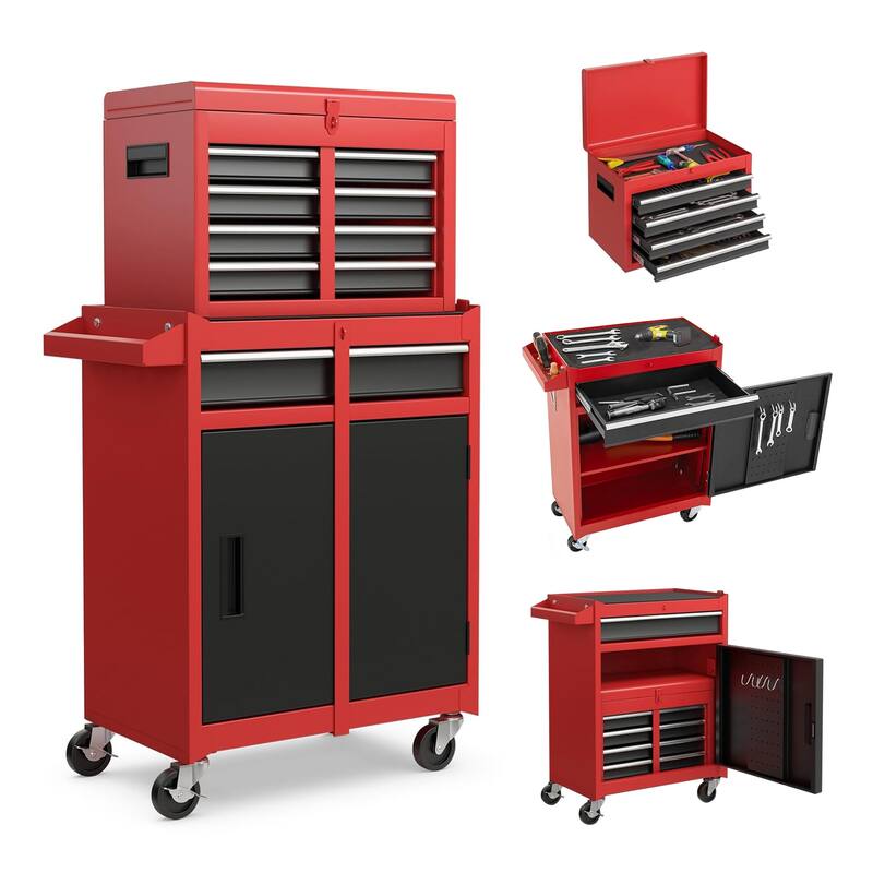 5-Drawer Rolling Tool Chest W/Wheels, Detachable Top Tool Box With Liners And Locking System, Heavy Duty Steel Tool Cart