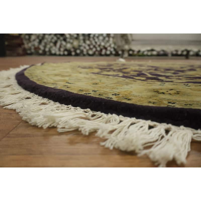 Hand Knotted Oriental 100% Wool Carpet Traditional All-Over Black Agra Area Rug - 4' 0'' X 4' 0''