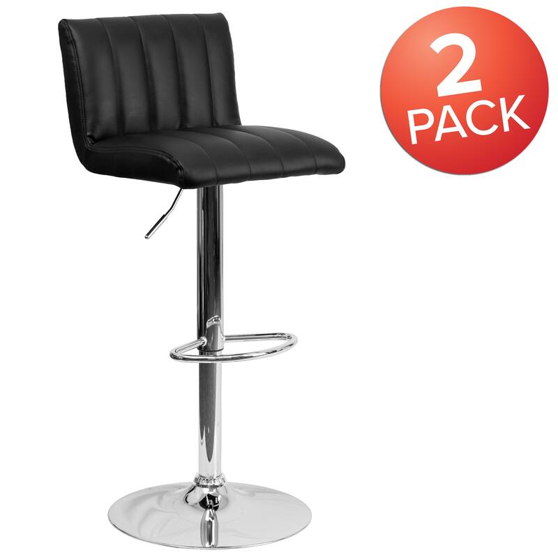 2 Pk. Contemporary Adjustable Height Barstool with Vertical Stitch Back/Seat