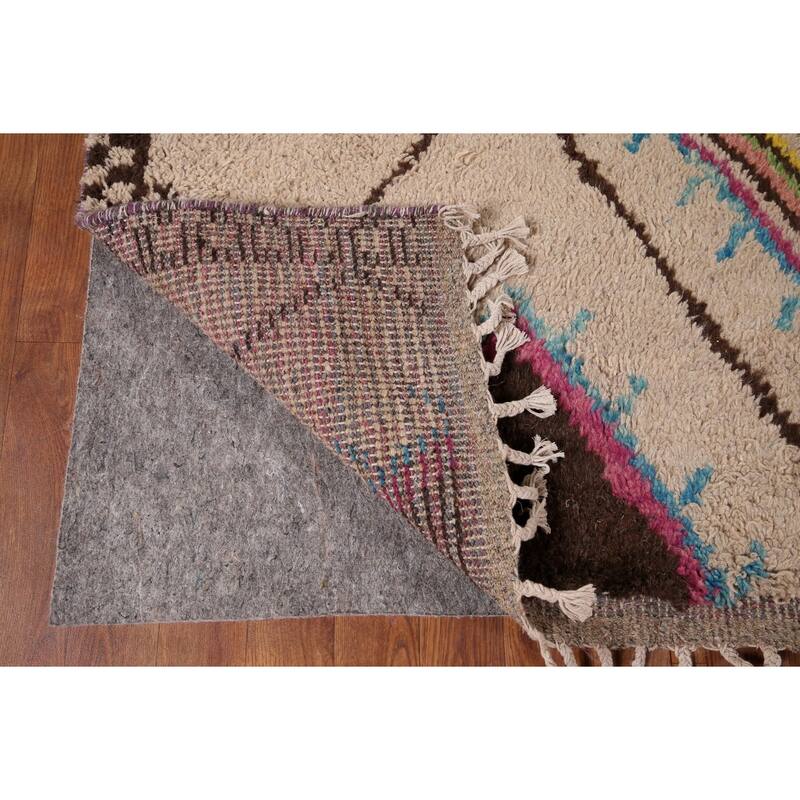 All-Over Plush Geometric Moroccan Area Rug Handmade Wool Carpet - 6'9" x 10'2"