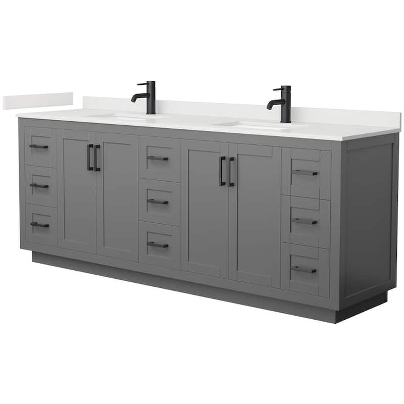 Wyndham Collection WCF292984D-QTZ-UNSMXX Miranda 84" Free Standing - Dark Gray / White Quartz Top / Matte Black
