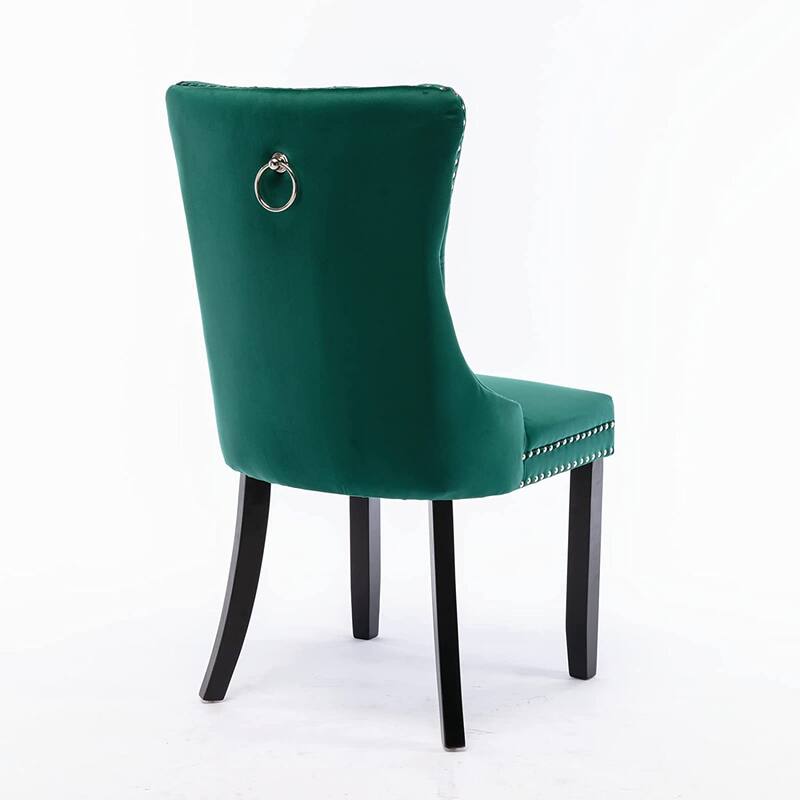 Set of 2 Velvet Dining Chairs – Tufted Upholstered Armless Accent Chairs with Nailhead Trim & Back Ring Pull