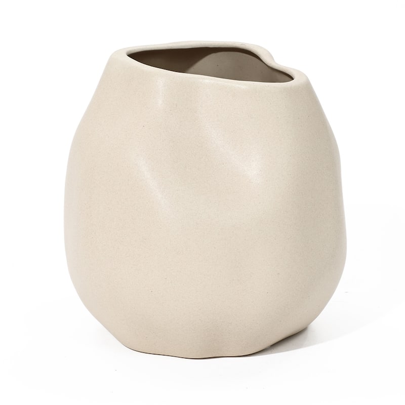 Ivory Ceramic Modern Round Vase (Single)