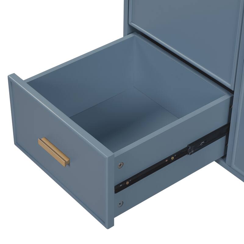 Roomfitters 24" Compact Bathroom Vanity with Ceramic Sink, Solid Wood Frame, 2-Tier Pull-Out Basket and Deep Drawer, Grey