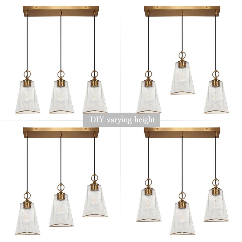 Modern 3-Light Gold Chandelier Textured Glass Kitchen Island Lights - W 25.1" x H 72.9"