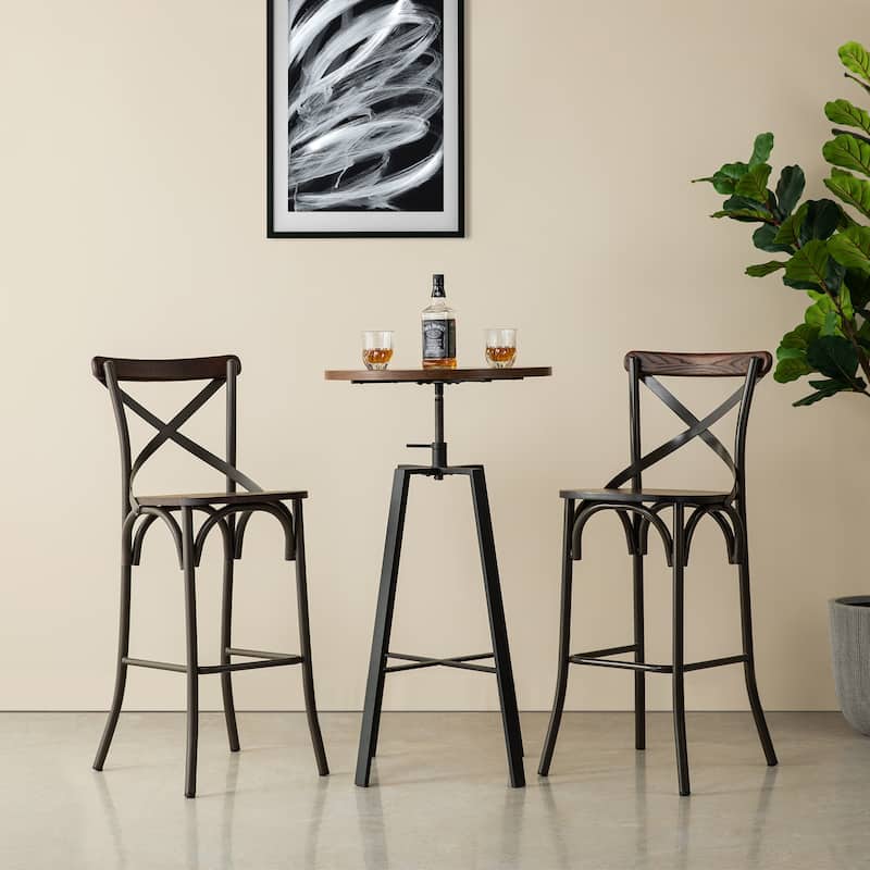 Glitzhome Industrial Modern Adjustable Bar Table Rustic Steel 3-Piece Pub Sets