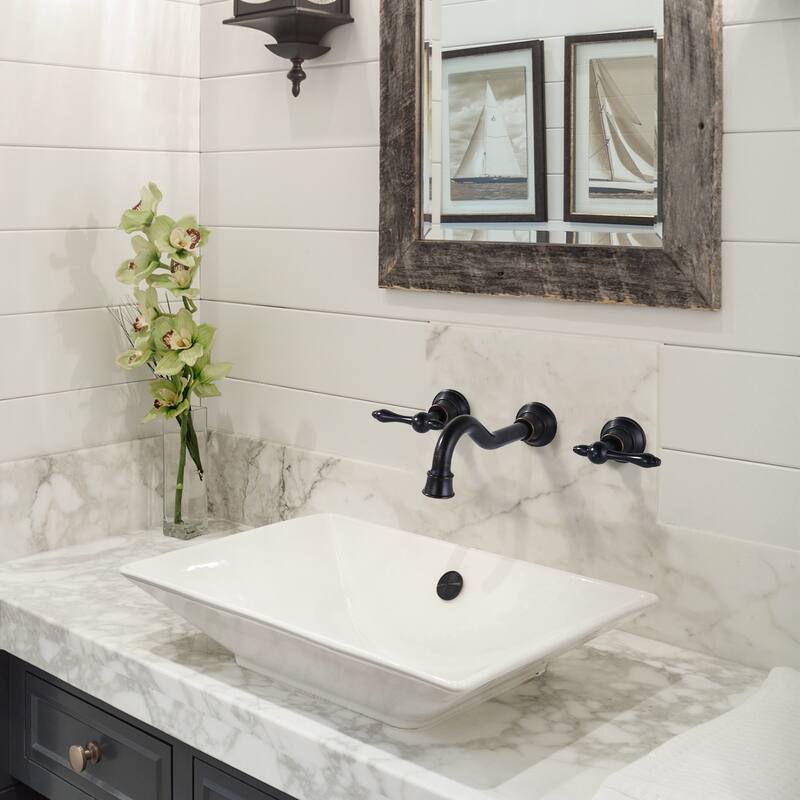 WOWOW 2 Handle Wall Mounted Antique Bathroom Sink Faucet