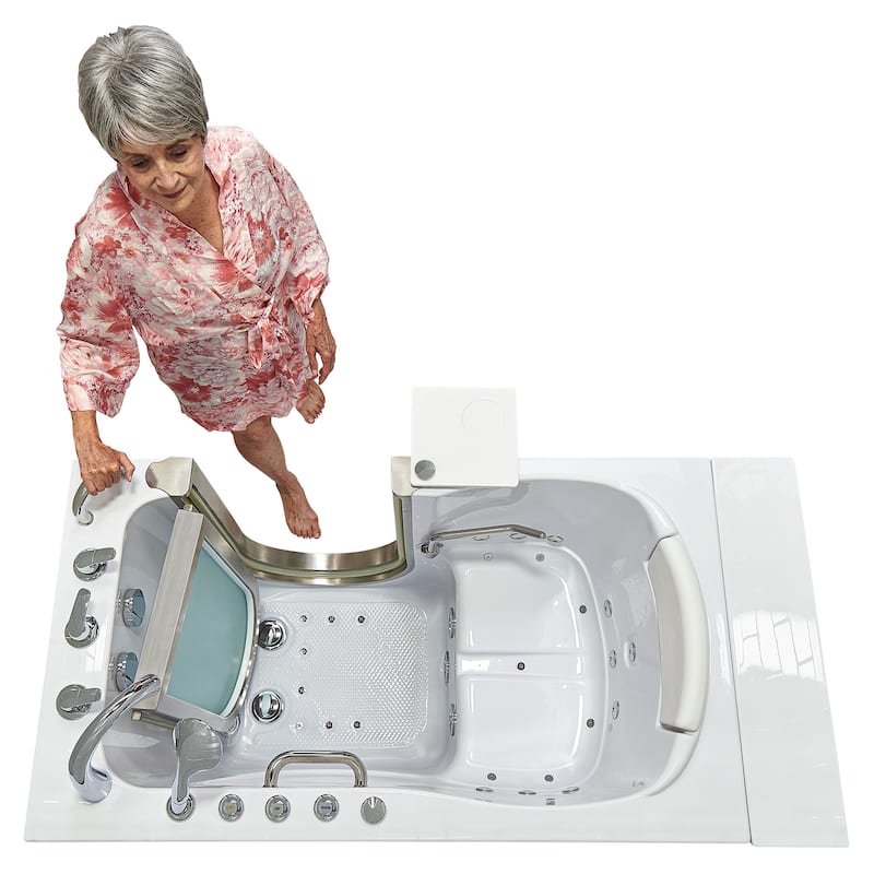 Royal 32" x 52" Acrylic Air and Hydro Massage Walk-In Tub, Inswing Door, Fast Fill Faucet, 2" Dual Drain, Carrara Wall Surround