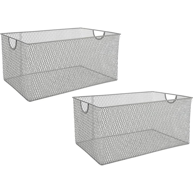 Silver Mesh Open Bin Storage Basket - Silver