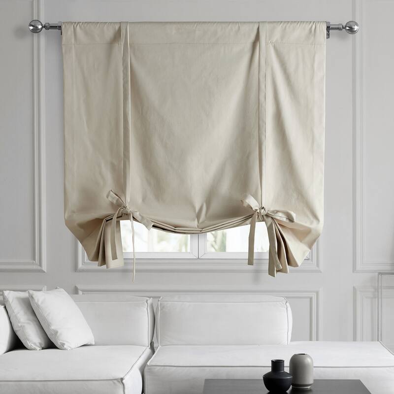 Exclusive Fabrics Solid Cotton Tie-Up Window Shade (1 Panel) - 46 X 63 - Hazelwood Beige