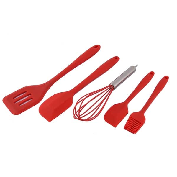 Unique Bargains Silicone Heat Resistant Spatula Brush Whisk Baking Tool Utensil Set Red 5 in 1