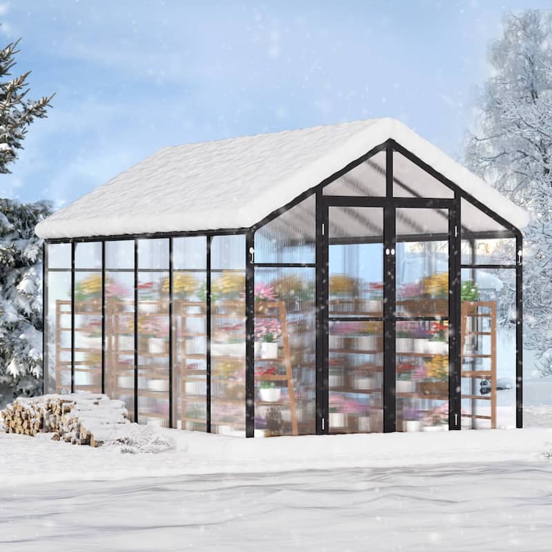 8 x 12 FT Garden Greenhouse with Adjustable Roof Vents and Thick Aluminum Frame and PC Panels