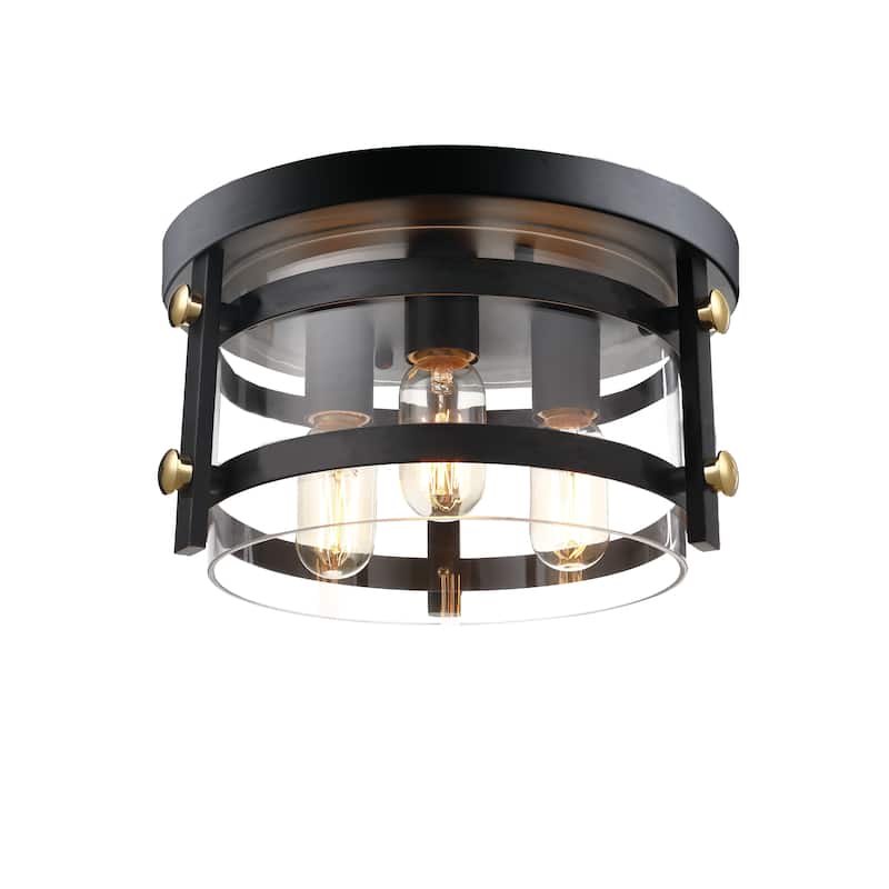Teresa Metal and Clear Glass 13" W 3-light Black Flush Mount