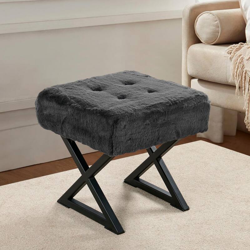 FauxFur Ottoman Vanity Stool 19"X19"X19".