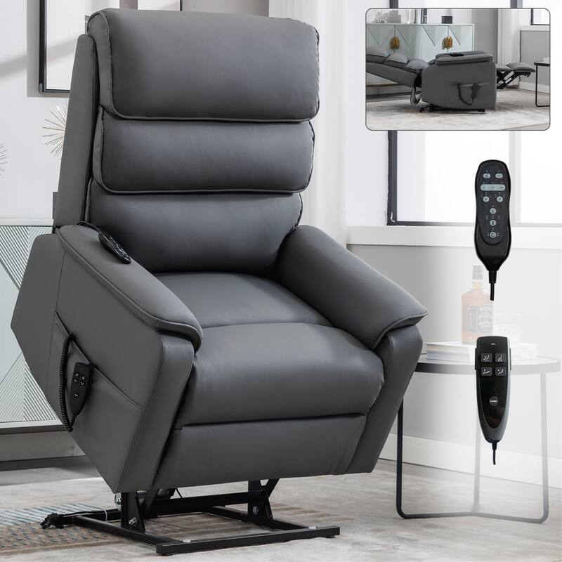 Dual Motor Power Lift Recliner Chair for Elderly, Leatheraire Lay Flat Lift Recliner Chair with Power-Remote, Heat and Massage
